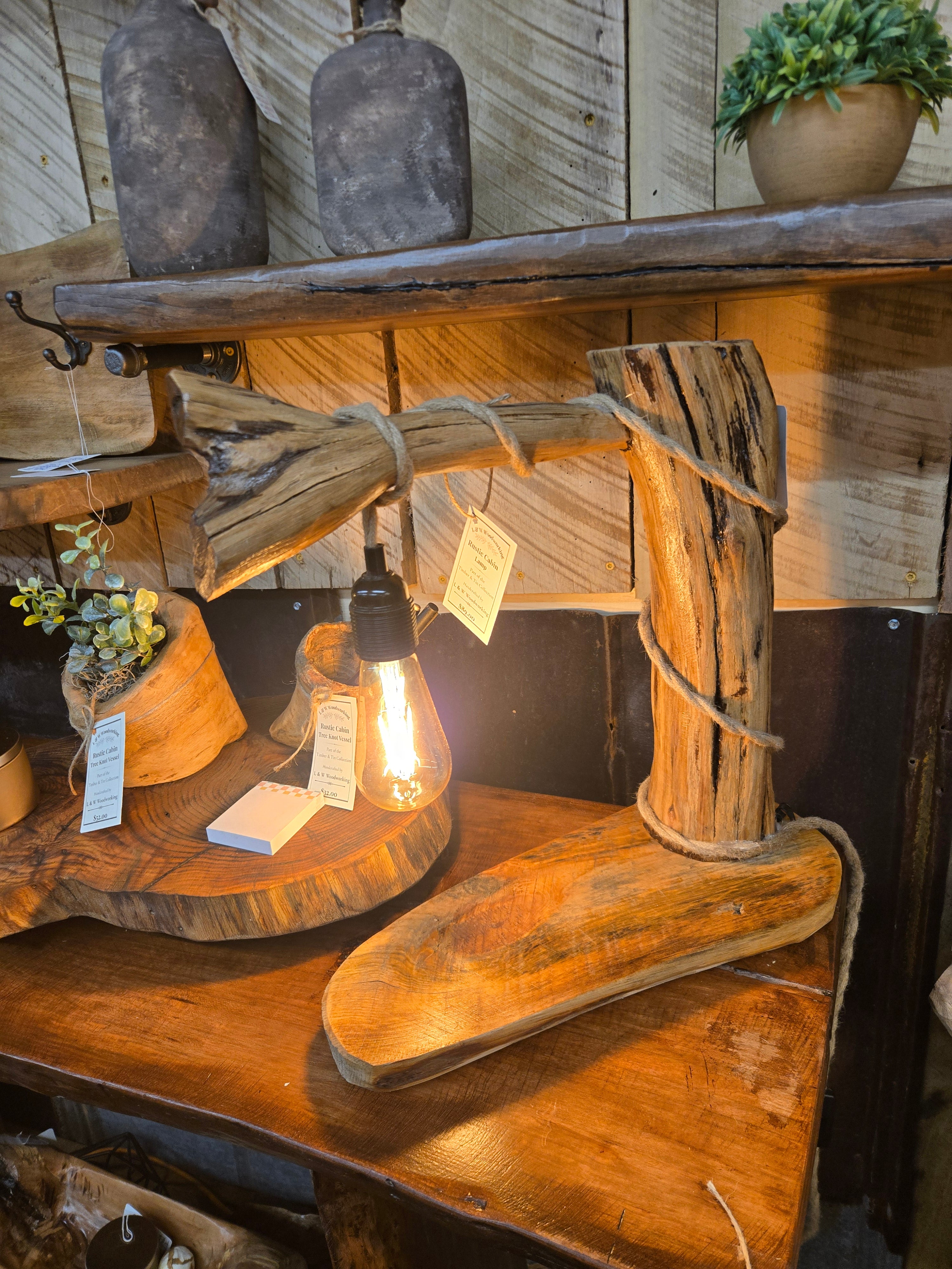 Rustic Wood Edison Bulb Lamp