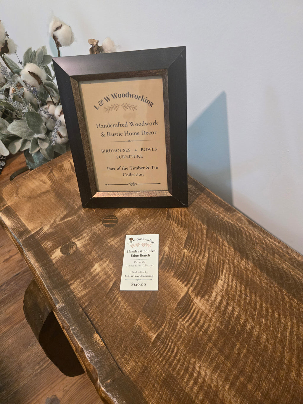 Handcrafted Live Edge Bench