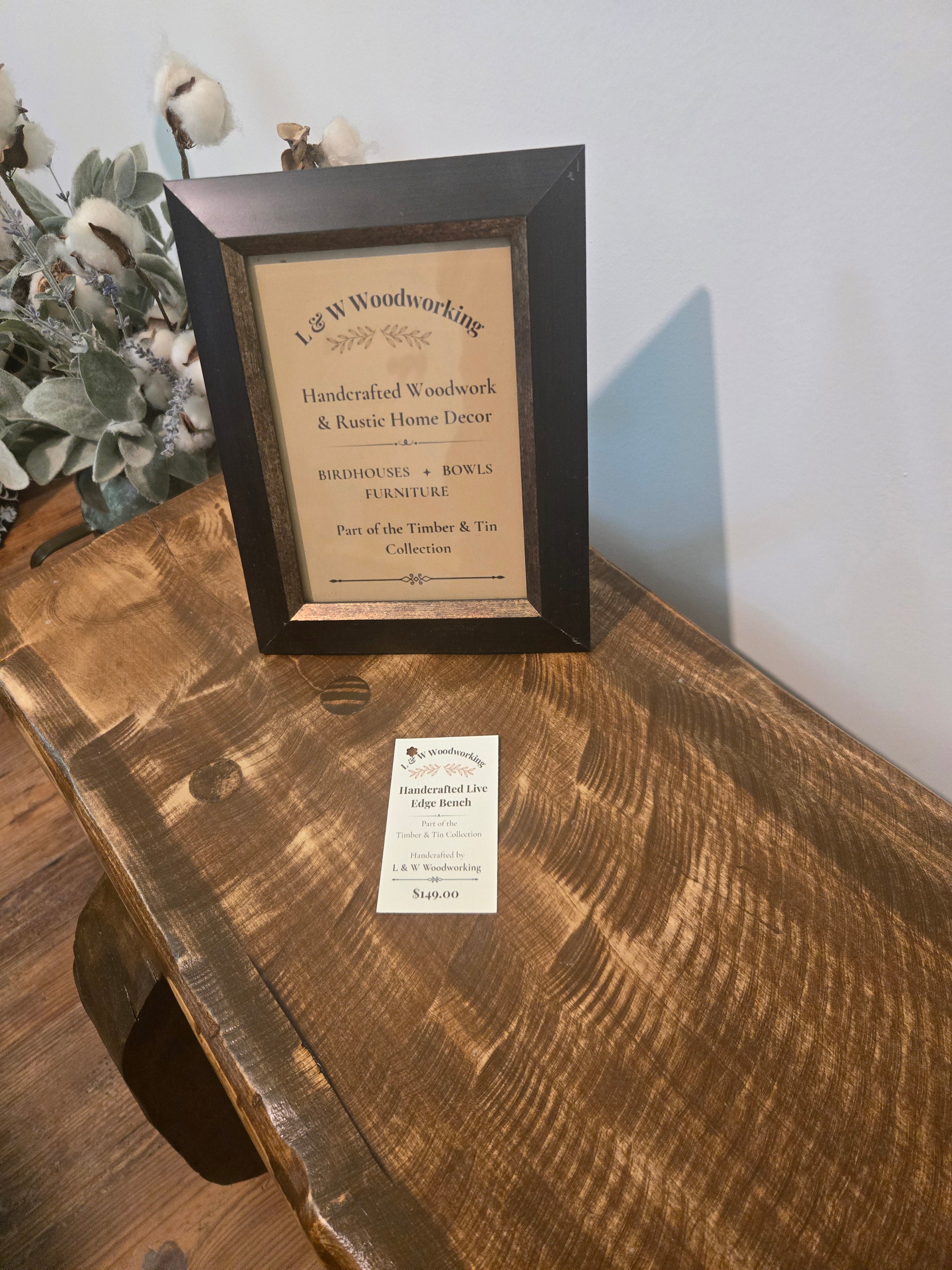 Handcrafted Live Edge Bench