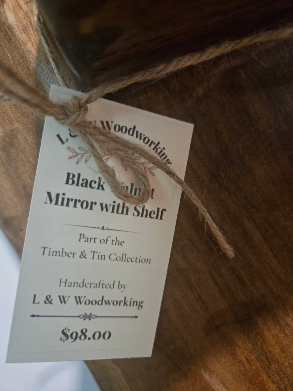 Black Walnut Mirror with Shelf