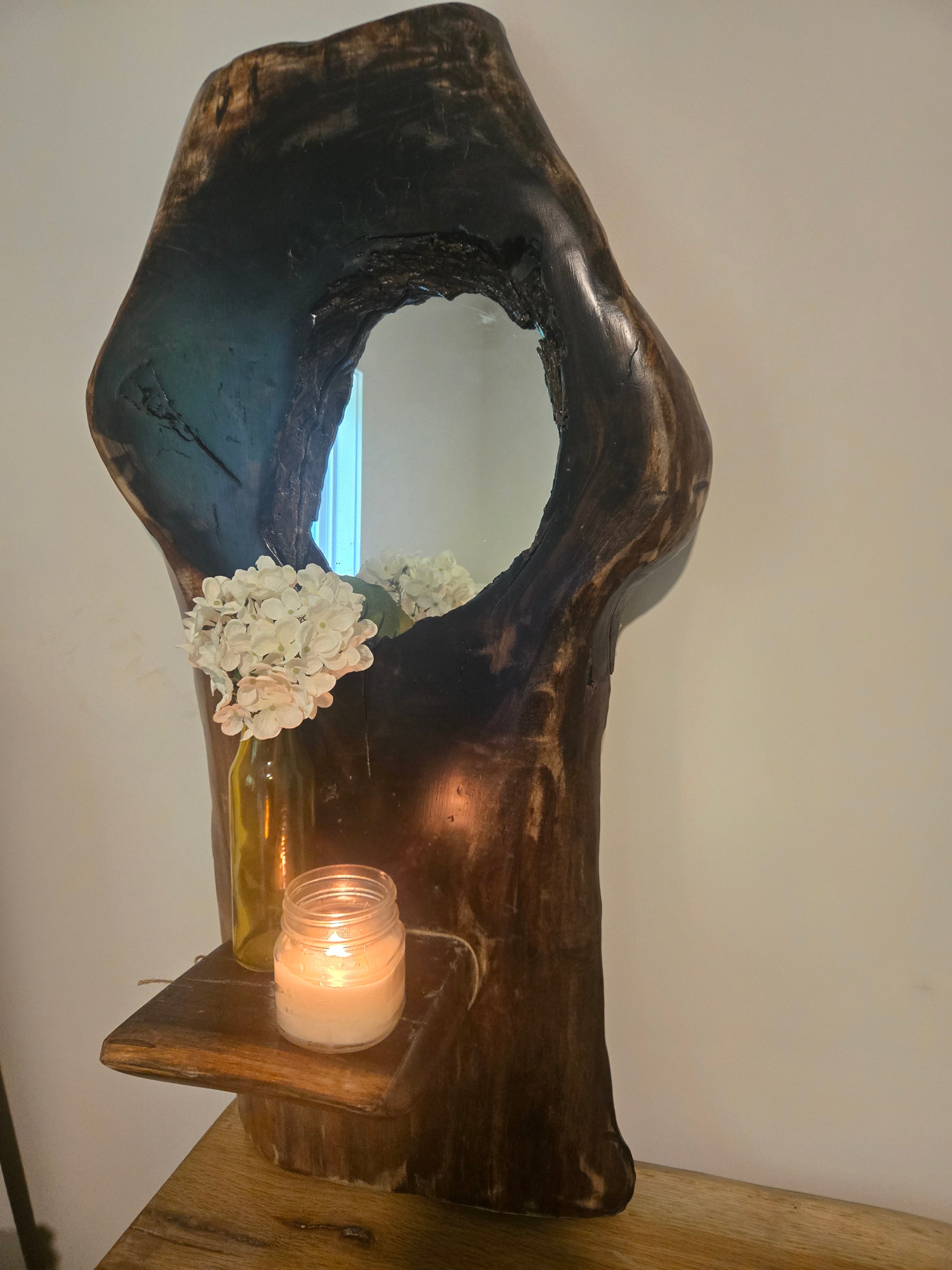 Black Walnut Mirror with Shelf