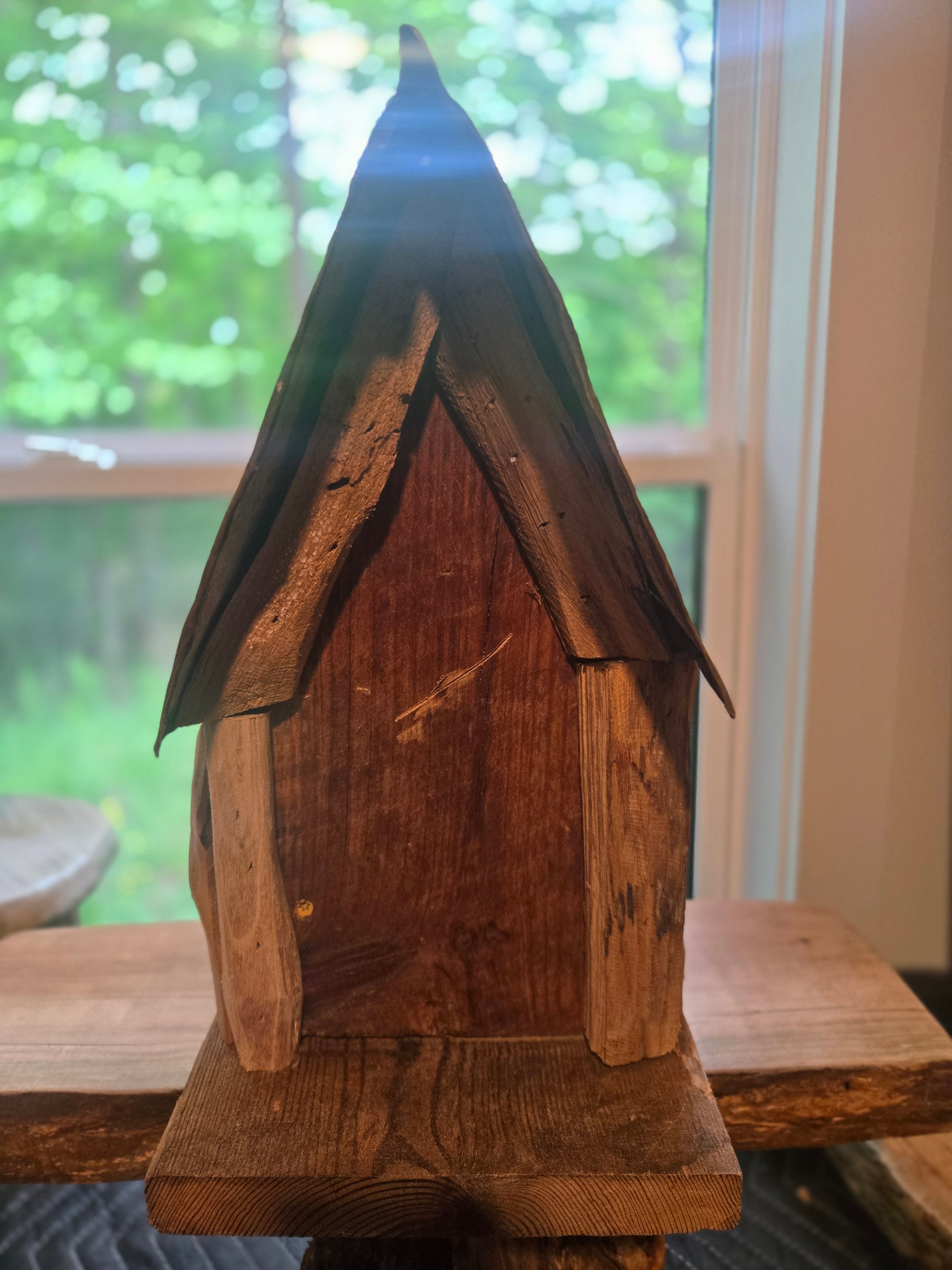Rustic Cabin Birdhouse w/ Reclaimed Metal Roof – Handmade